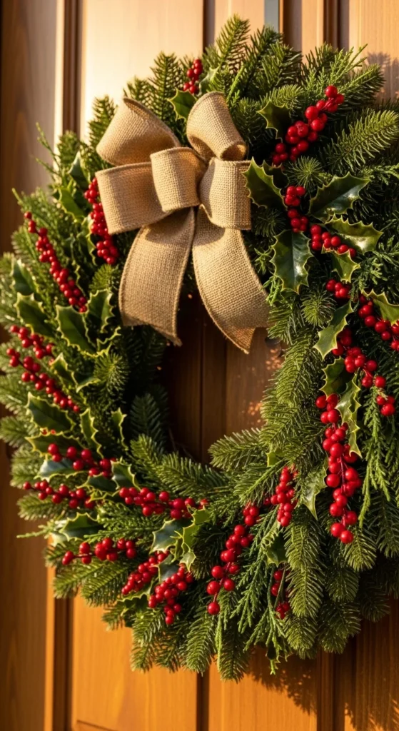 Classic Evergreen Wreath with Red Berries