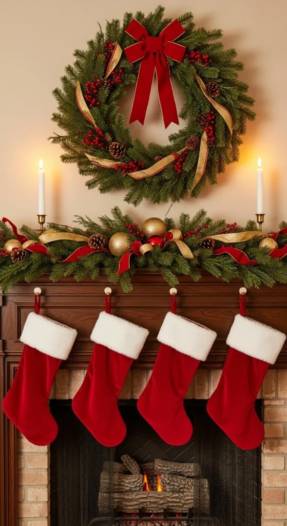 Classic Red and Green Mantel Magic
