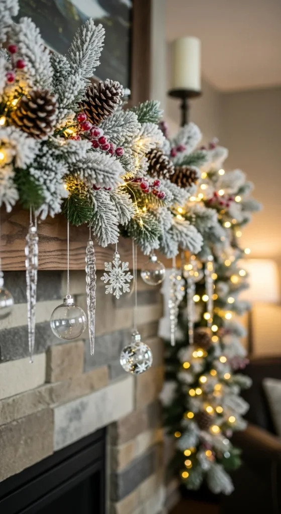Frosted Evergreen Mantel