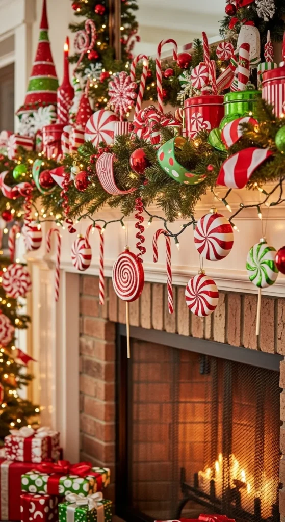 Whimsical Candy Cane Mantel