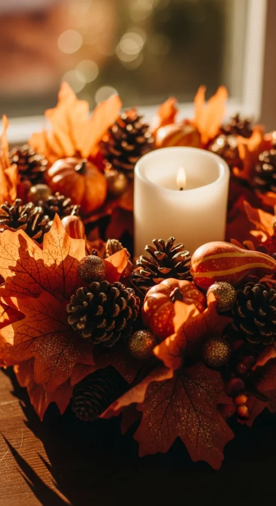 Pumpkin and Leaf Wreath Centerpiece