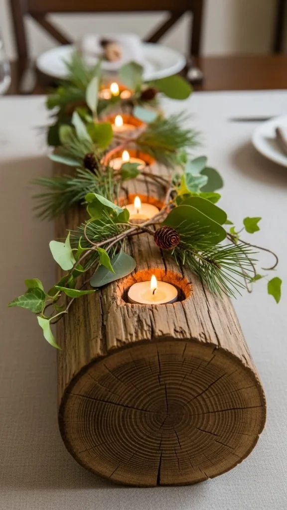 Wooden Log Candle Stand