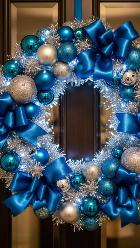 Silver and Blue Metallic Wreath
