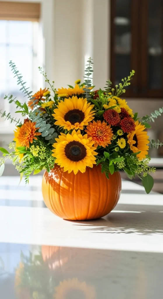 Pumpkin Vase with Fresh Flowers