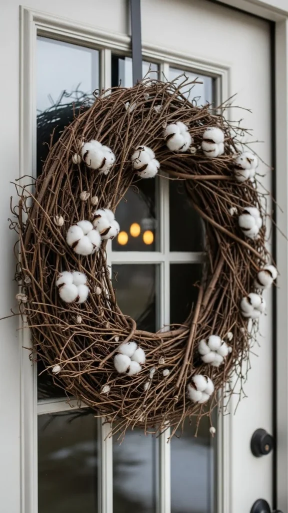 Rustic Grapevine and Cotton Wreath