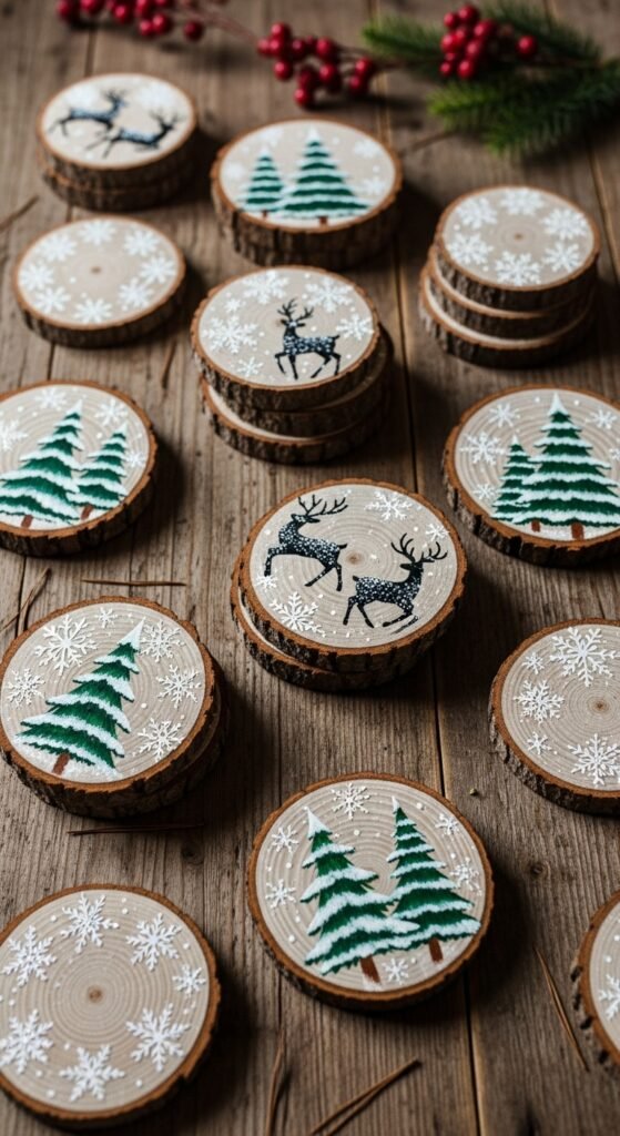 Painted Wood Slice Ornaments