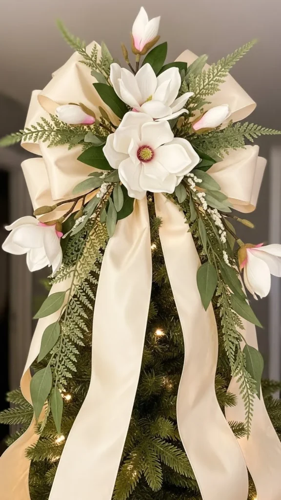 Bow with Faux Magnolia Blooms