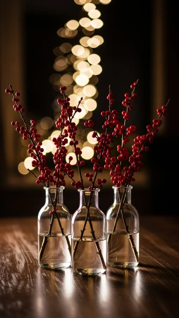 Red Berry Branch Vase Trio