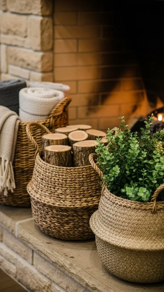 Rustic Basket Hearth Styling