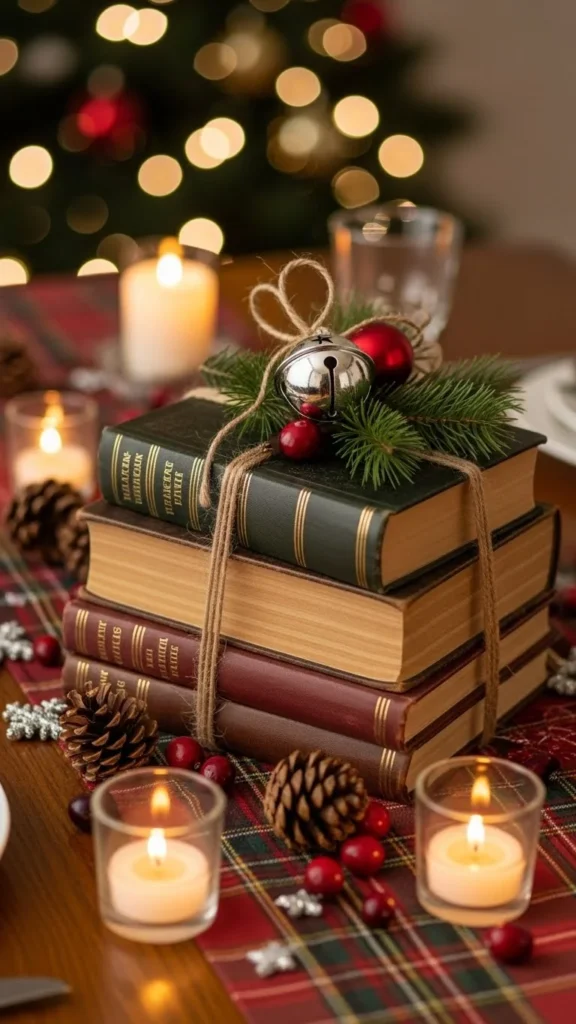 Stacked Books with Seasonal Décor