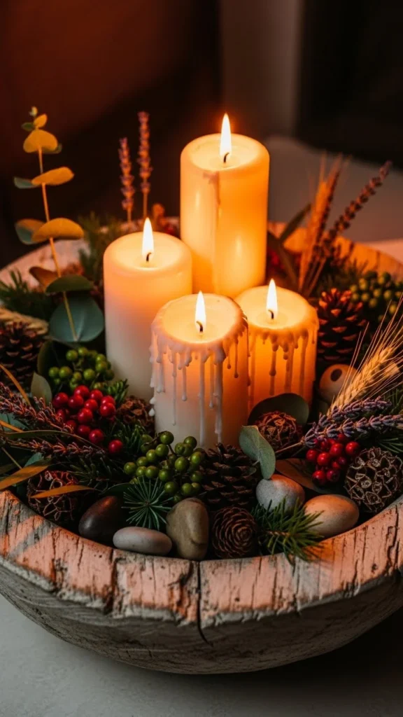 Candles in a Vintage Dough Bowl