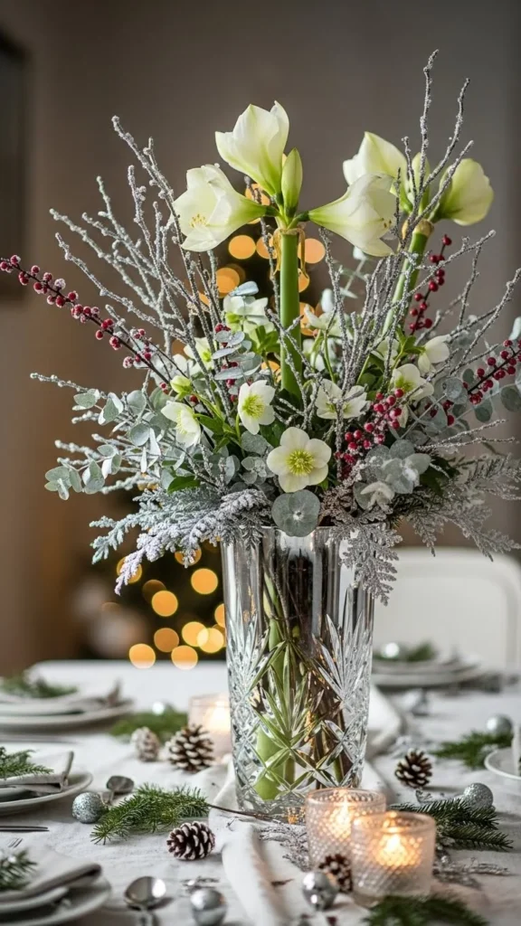 Crystal Vase with Long White Stems