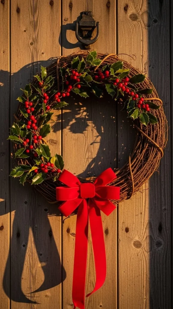 Grapevine Wreath with Red Bow