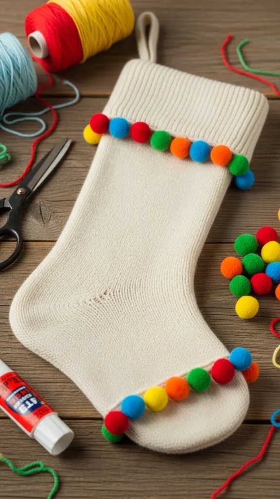 DIY Pom-Pom Trim Stocking