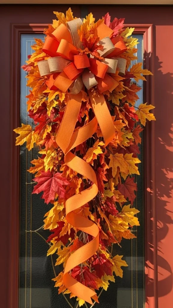 Orange Ribbon and Leaf Swag