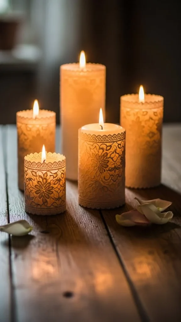 Soft Lace-Wrapped Candle Set