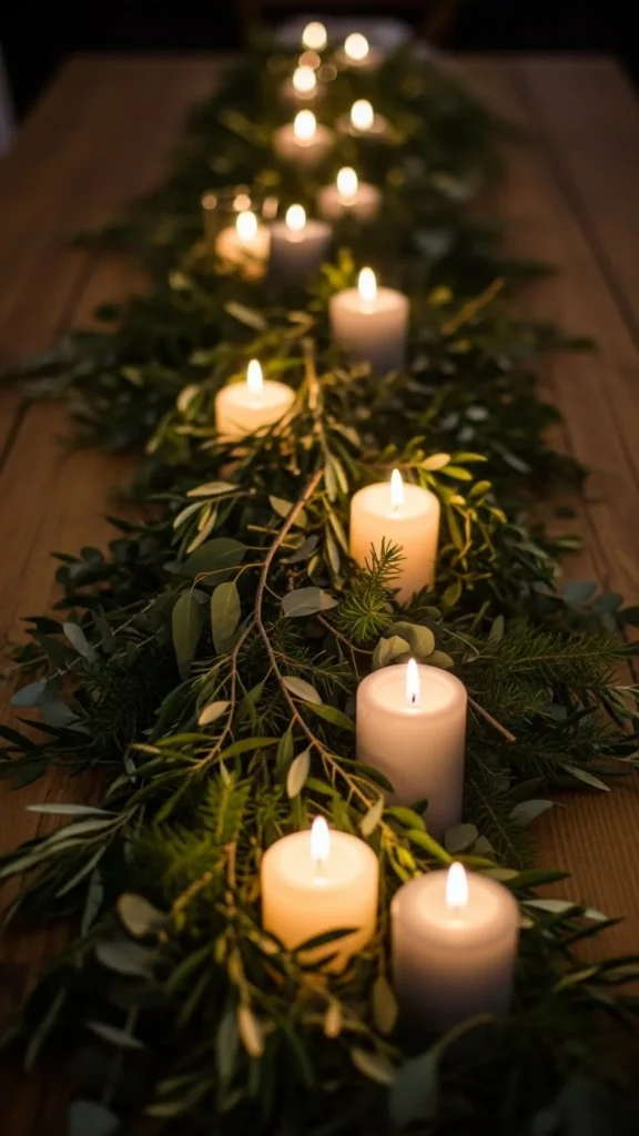  Candle Runner With Fresh Branches