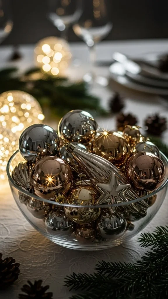 A Bowl Filled with Metallic Ornaments