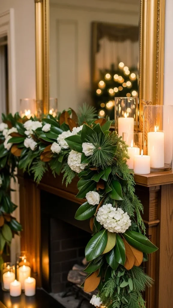 Evergreen & Magnolia Mantel Garland