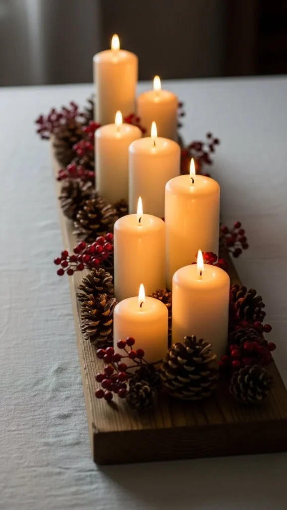 Rustic Wood Slice Candle Row