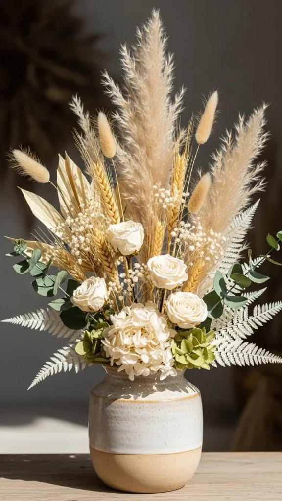 Neutral Beige & Ivory Floral Vase