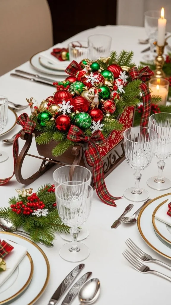 Sleigh Filled with Mini Ornaments