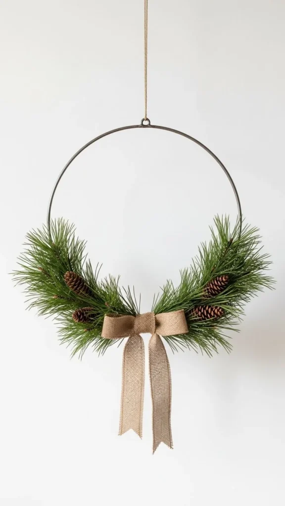 Pine and Burlap Hoop Wreath
