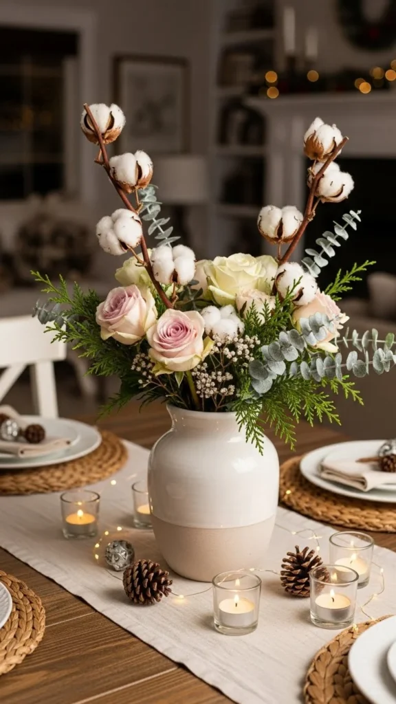 Winter Rose & Cotton Stem Arrangement