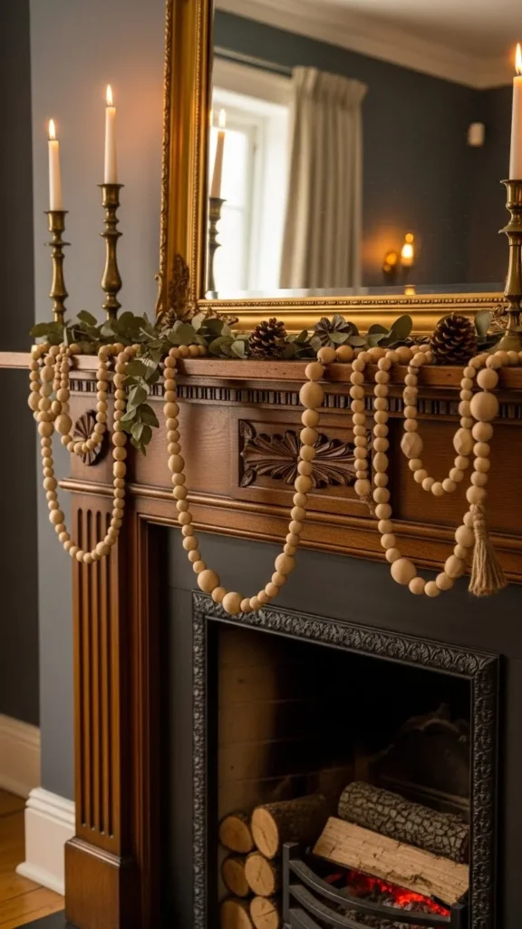 Wooden Bead Garland Mantel
