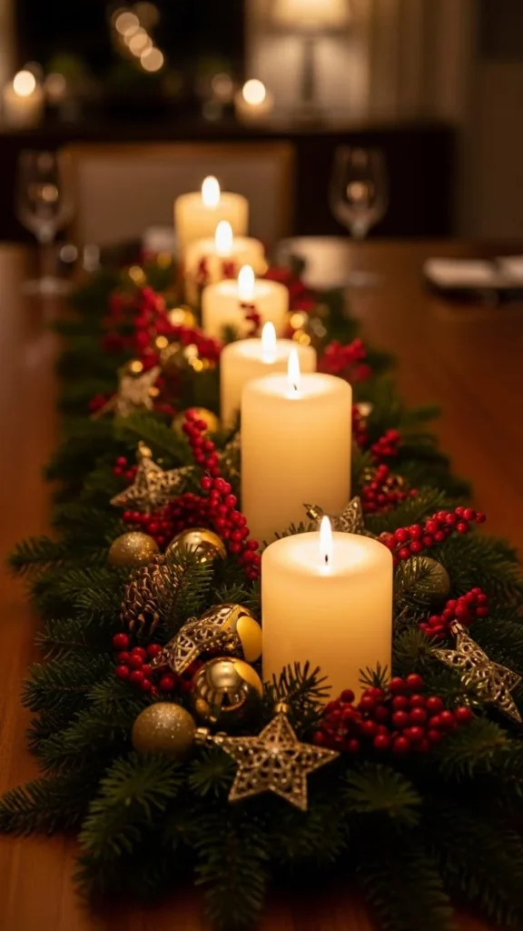 Centerpiece with Candles and Greenery