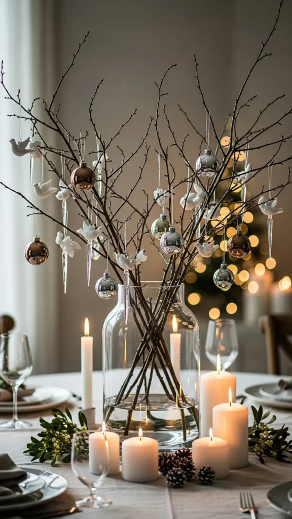 Tall Branch Arrangement with Hanging Ornaments