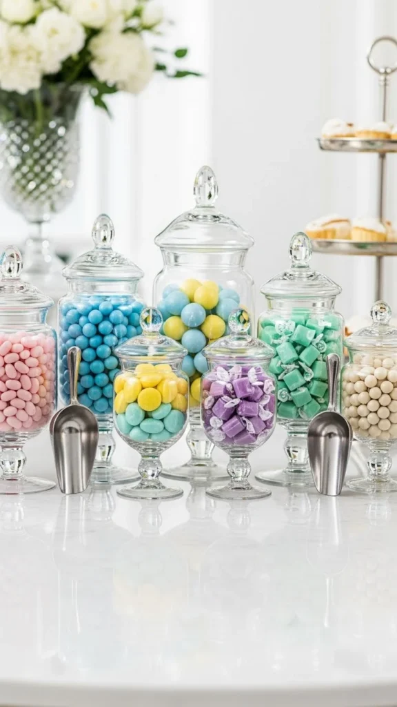 Glass Jars Filled With Color-Coordinated Sweets