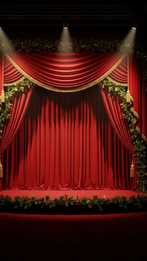 Red Velvet Curtain With Gold Accents