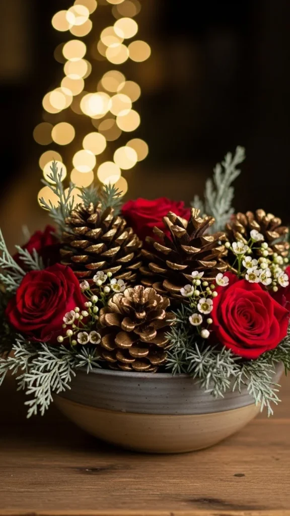 Gold-Dusted Pinecone Floral Bowl