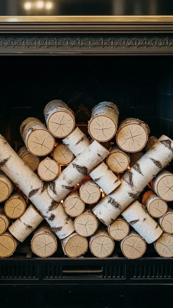 Stacked Birch Logs Display