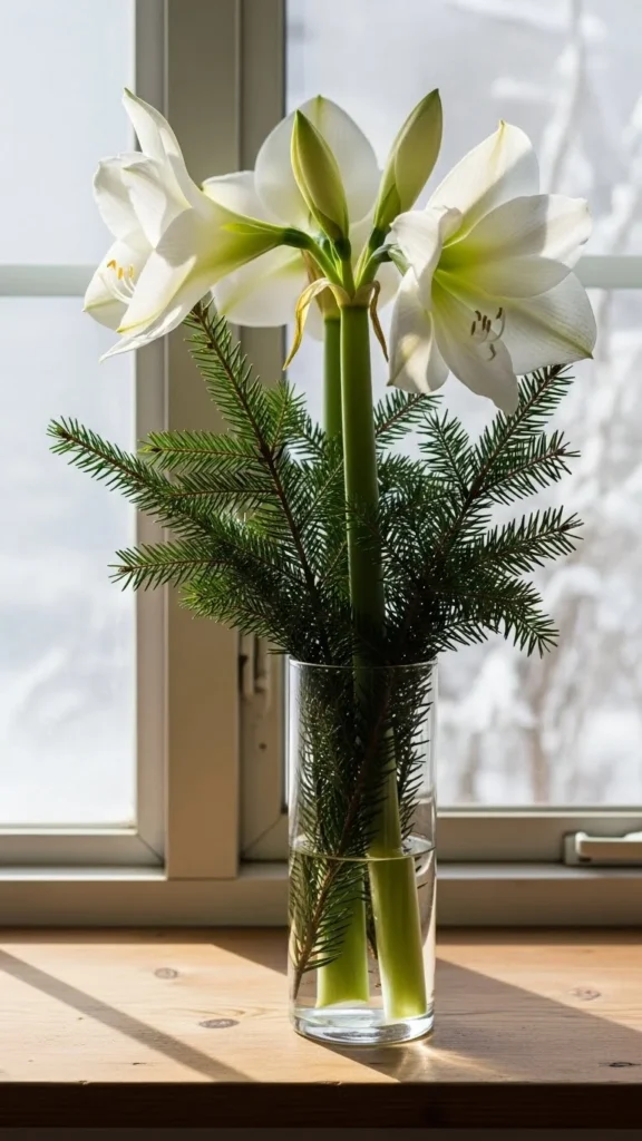 White Amaryllis Window Display
