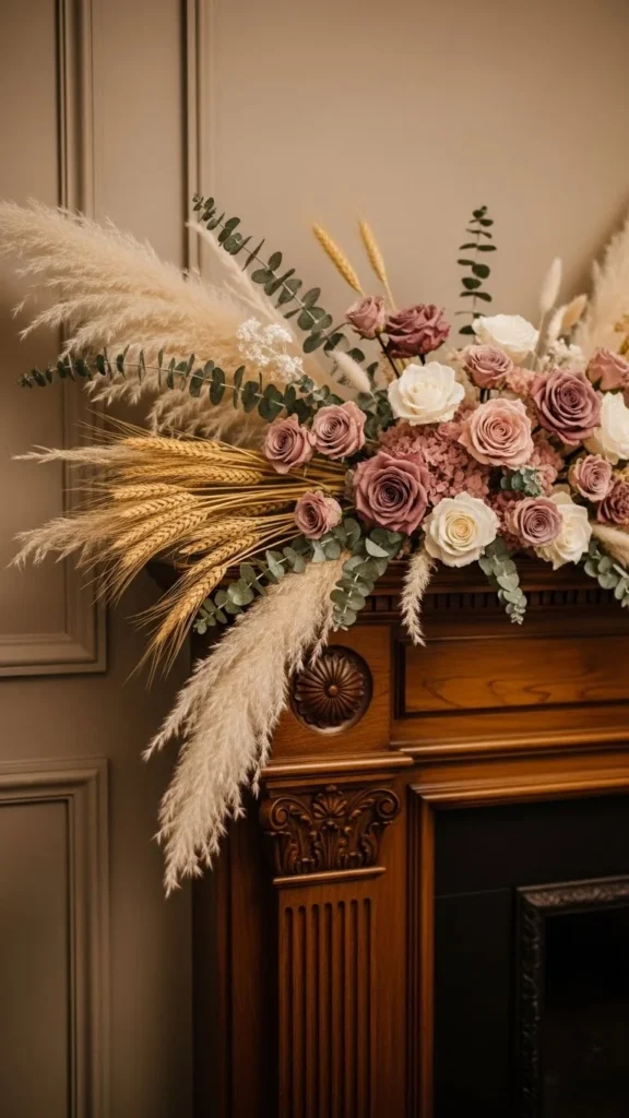 Dried Floral Mantel Lineup