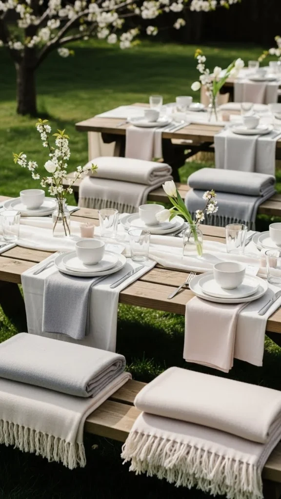 Backyard Picnic Tables With Layered Textiles