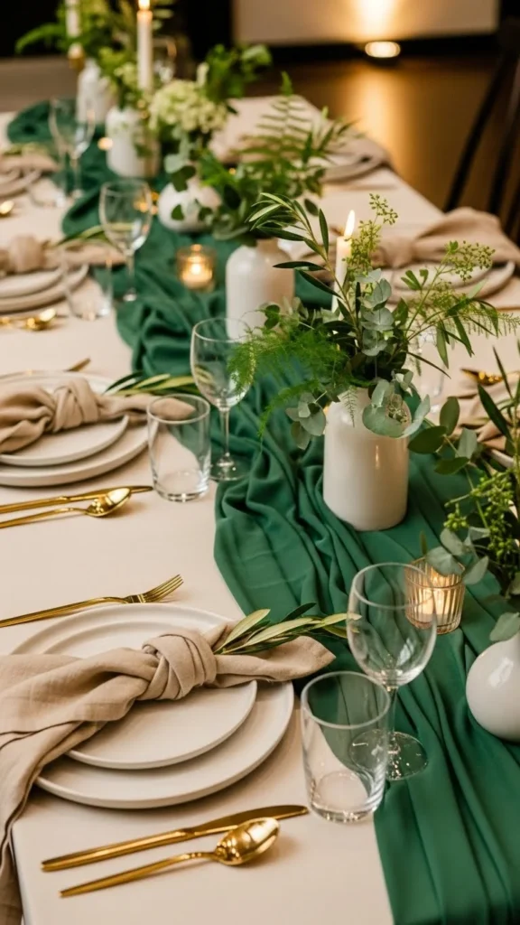 Green Table Runners With Simple Centerpieces