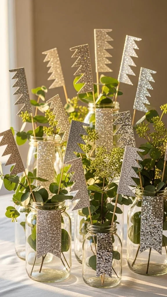 Simple Greenery in Clear Glass Jars